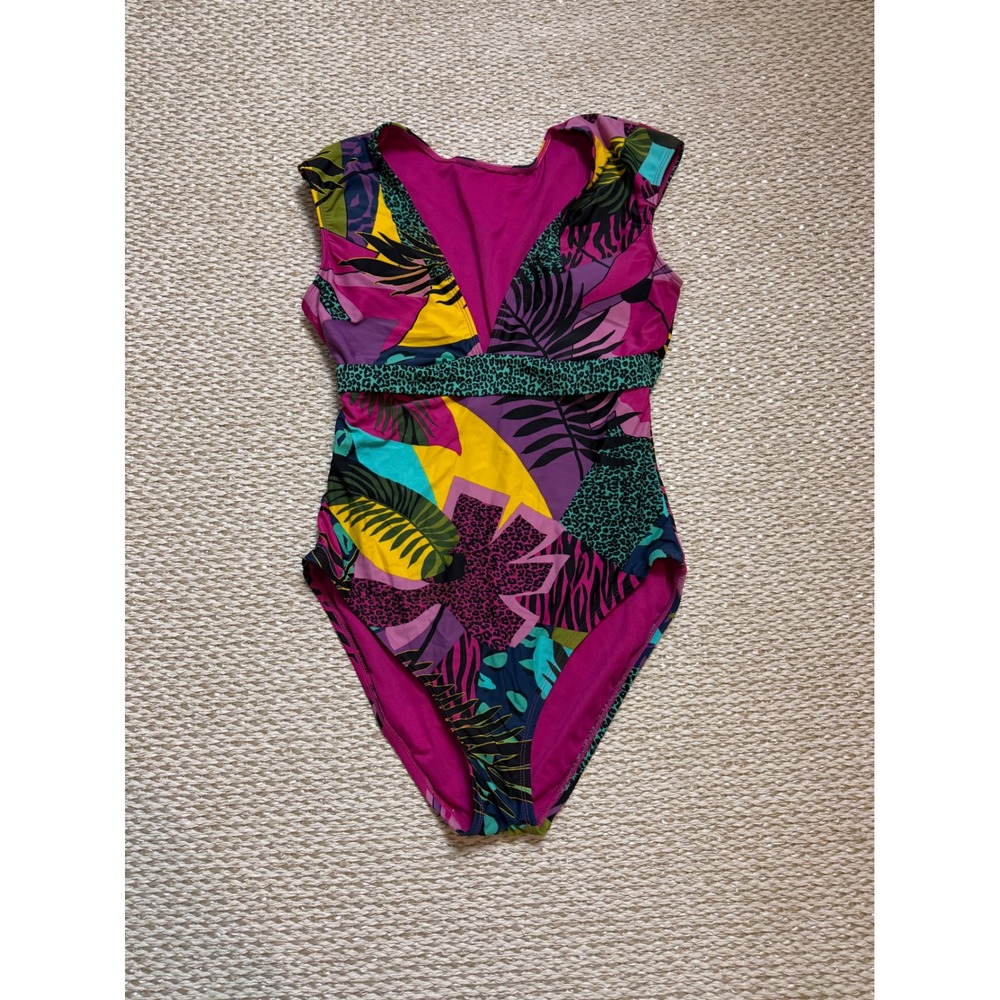 Bleu rod beattie animal party Print V-Neck Cap Sleeve One Piece Swimsuit size 10 - Picture 3 of 9